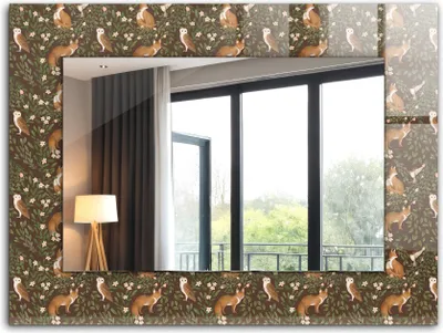 Produktbild von Bedruckter Spiegel - Wandspiegel - Dekorativer - Modern - 80x60 cm - Fuchs Und Eule