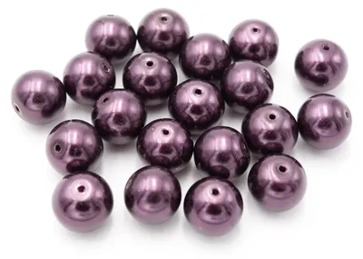 Produktbild von Vintageparts Glaswachsperlen dunkel violett rund 12 mm für Ketten und Armbänder, 20 Stück