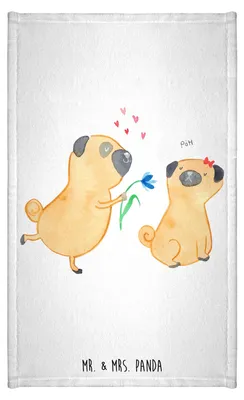Produktbild von Mr. & Mrs. Panda Handtuch Mops Verliebt - Weiß - Geschenk, Klein, Knuffig, Frotteehandtuch, Gästetuch, Liebe, badezimmer, Hund, frottee gästehandtuch, Sprüche