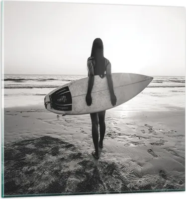 Produktbild von Bilder auf glas - Einteilig - Frau Strand Surfen - 50x50cm - Glasbilder - Wandbilder - Bilder - zum Aufhängen bereit - Wanddekoration aus Glas - Glas Bilder - Wandbild auf Glas - GAC50x50-5036
