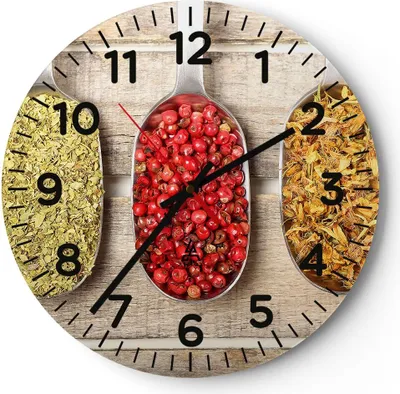 Produktbild von Wanduhr - Rund - Glasuhr - Samen Kräuter Gewürze Gewürze - 30x30cm - Schleichendes Uhrwerk - Lautlos - zum Aufhängen bereit - Dekoration Modern - Wanddekoration aus Glas - C4AR30x30-2474