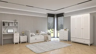 Immagine prodotto di Set robusto per cameretta: letto di design, cassettiera e armadio