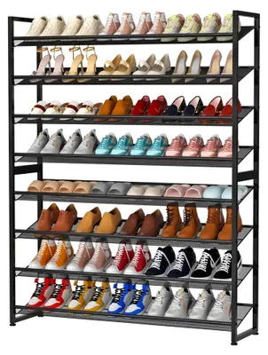 Produktbild von Großes Schuhregal, Schuh-Organizer, Robustes, Stapelbares Metallregal mit 4 Ebenen für den Eingangsbereich (Schwarz, 8 Ebenen)
