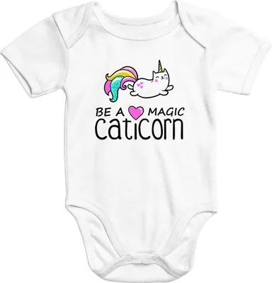 Produktbild von Baby Body Be a magic caticorn Aufdruck Onesie Einhorn Unicorn kurzarm Baumwolle Moonworks®  0-3 Monate