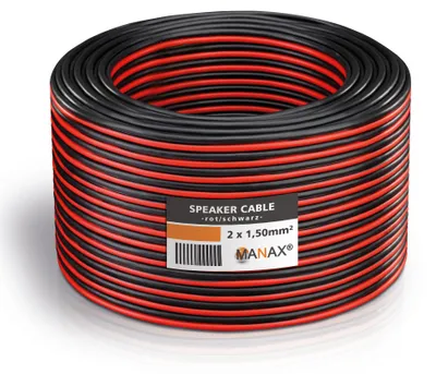 Produktbild von Lautsprecherkabel Audio Kabel Boxenkabel 100% CCA 20m 2x1,5mm² rot / schwarz