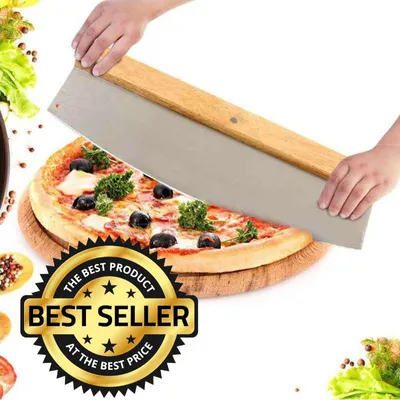 Produktbild von Decopatent PRO Pizzaschneider aus Edelstahl mit Holzgriff - Pizza Messer - Pizzaschneider - Teigschneider - Pizzaservice Wiegemesser - Pizzamesser