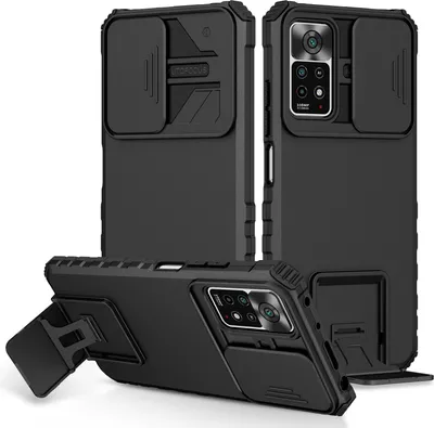 Obrázek produktu pro Pouzdro pro Xiaomi Redmi Note 11 Pro 5G/4G dvouvrstvé robustní, vojenská ochrana pouzdro s stojánku a posuvnou ochranou kamery černé