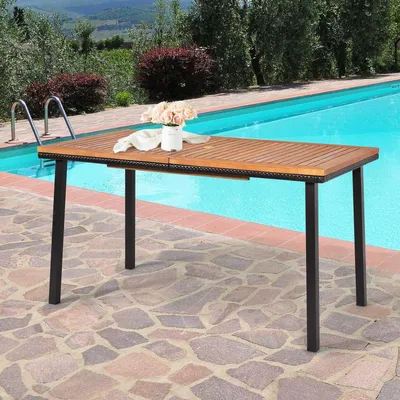 Image de Table de jardin table à manger avec trou pour parasol table en bois table de terrasse bois d'acacia 140 x 75 x 76 cm naturel