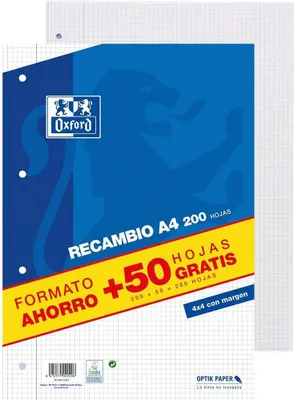 Produktbild von Oxford Hamelin Nachfüllblock A4 200+50 Blatt 4x4 4-fach Lochung Durchsichtig  Durchsichtig One Size