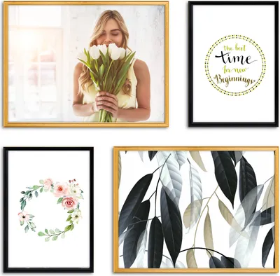Image de LUCA® Cadre photo Collage #GF03Pr pour 4 photos Images, bois, couleur or & noir