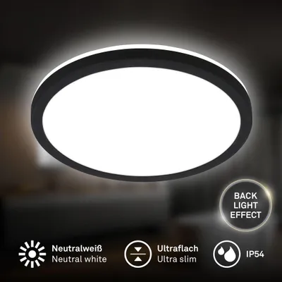 Produktbild von LED Deckenlampe Backlight, Schwarz, 18 Watt, 2400lm, 4000K, Backlight-Effekt, IP54 – Briloner