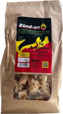 Produktbild von Zünd-an Öko Kaminanzünder 1kg, Grillanzünder Anzündwolle Anzünder Holzwolle Ofenanzünder