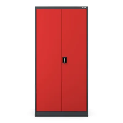Produktbild von Metallschrank Aktenschrank Werkzeugschrank Umkleideschrank Spind Flügeltüren Kleiderstange Pulverbeschichtung Abschließbar 185x90x45 cm anthrazit-rot