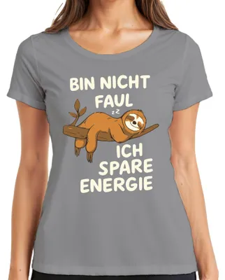 Productafbeelding van Niet lui, ik bespaar energie. Grappige spreuk voor dames, T-shirt, grijs, maat L