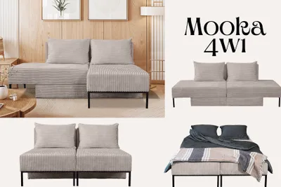 Produktbild von Kaiser Möbel Ecksofa mit schlaffunktion, Sofa, Betten, Liegestuhl, MOOKA 4in1-Multifunktions-System, stoff Velo Beige Rechts