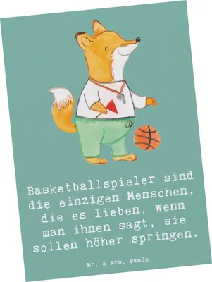 Produktbild von Mr. & Mrs. Panda Grußkarte Basketball Motivation - Meeresbrise - Geschenk, Postkarten, Sprungkraft, Ansichtskarte, Training, Dunking, Kunstkarten, Mannschaftssport