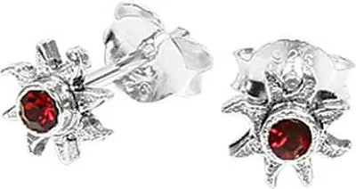 Produktbild von Paar 925 Sterling Silber Keltische Gothic Ohrstecker Sonne mit Rotem Stein 7059