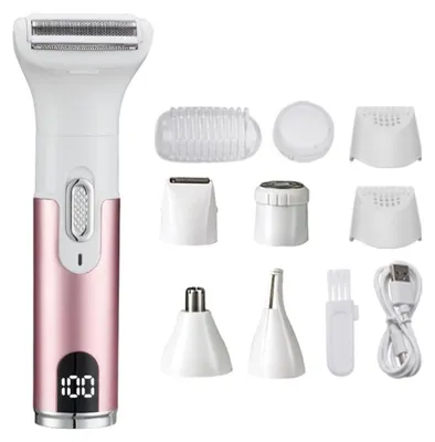 Image de Tondeuse électrique numérique 5-en-1 INF – Kit de rasage multifonction rechargeable par USB avec écran numérique, rose
