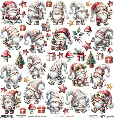 Image de Papier pour scrapbooking - ScrapAndMe - Gnomes 5 - Feuille de motif - 30x30 cm