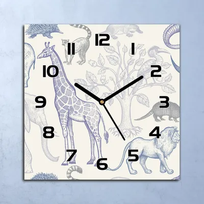 Produktbild von Wanduhr Echt-Glas-Küchenuhr Dschungel tiere Quarz Lautlos 30x30 Deko Bilder