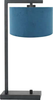 Produktbild von Steinhauer Tischleuchte Stang 1-flammig Mattschwarz mit blauem Schirm 20x14cm