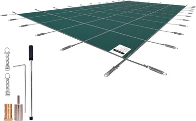 Immagine prodotto di SucceBuy copertura di sicurezza per piscine, adatta a piscine interrate rettangolari di 5,5 x 11,9 m, copertura a rete fissa con fori di drenaggio, copertura invernale di sicurezza per piscine, verde