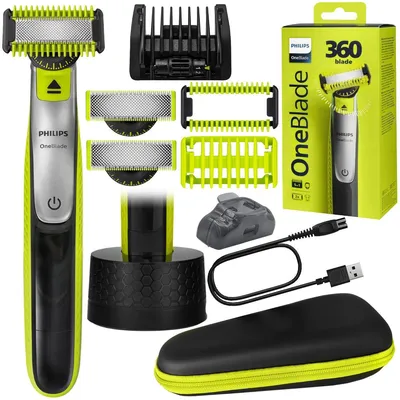 Immagine prodotto di Rasoi Philips OneBlade QP2834/23 + custodia + base di ricarica per Philips, verde/nero, lama a 360°