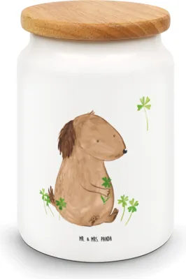 Produktbild von Mr. & Mrs. Panda zuckerdose Hund Kleeblatt - Weiß - Geschenk, Glück, Teedose, behälter, Keksdose, Aufbewahrungsdose, Kaffeedose, Viel, Motivation, Sprüche