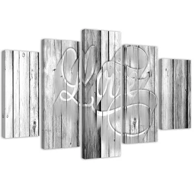 Produktbild von 5-teiliges leinwandbild liebe auf grauen tafeln 150x100 cm Feeby grau wandbild bereit zum aufhängen