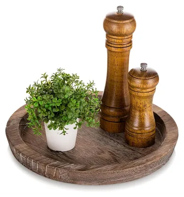 Obrázek produktu pro Kulatý dřevěný podnos, vintage, rustikální, 1 kus. Dekorační podnos, podtácek na svíčky, servírovací podnos. Vhodný pro konferenční stolek, kuchyň, odkládací stolek, venkovský styl