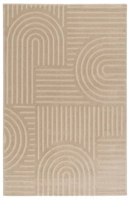 Produktbild von Kurzflor Teppich, Wohnzimmer, Boho Geometrisch -Beige - 160cm x 230cm - Moderner Superweicher Teppich