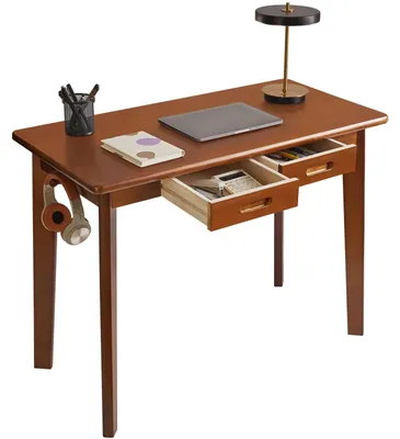 Productafbeelding van Massief houten bureau - Computertafel met lades - Rustiek bruin