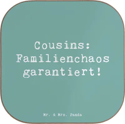 Produktbild von Mr. & Mrs. Panda Tassenuntersetzer Spruch Cousin Abenteuer - Meeresbrise - Geschenk, Lachen, Tischuntersetzer, Cousine, Coaster, Design Untersetzer, für Gläser, Familie