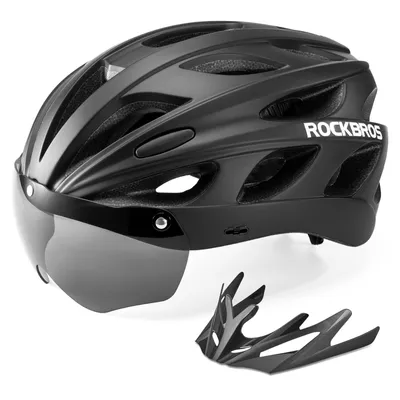 Produktbild von ROCKBROS Fahrradhelm Rennrad Helm mit Abnehmbaren Visier Cityhelm Leichter Stadthelm für Damen und Herren MTB, XL 58-65cm Schwarz