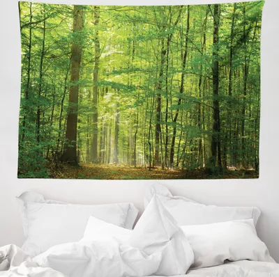 Produktbild von ABAKUHAUS Wald Wandteppich, Laub Wald Sommer aus Weiches Mikrofaser Stoff Waschbar ohne Verblassen Digitaldruck, 150 x 110 cm, Grün