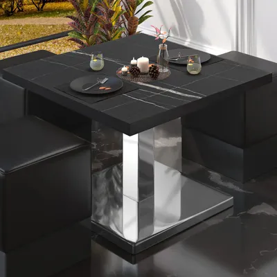 Produktbild von BM | Bistro Loungetisch | B:T:H 70 x 70 x 41 cm | Schwarz Marmor / Edelstahl | Bistro Tisch Loungetisch