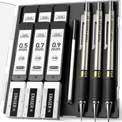 Image de Set de 3 porte-mine en métal 0,5 0,7 0,9mm 360 HB Mines现 écriture fluide dessin ingénieurs