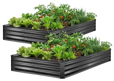 Zdjęcie produktu dla VEVOR Podwyższona grządka metalowa, zestaw 2 szt., 244 x 122 x 30 cm, prostokątna grządka ogrodowa, zestaw skrzynek do sadzenia na zewnątrz, grządka warzywna z rękawiczkami, grządka kwiatowa, grządka do sadzenia kwiatów i warzyw