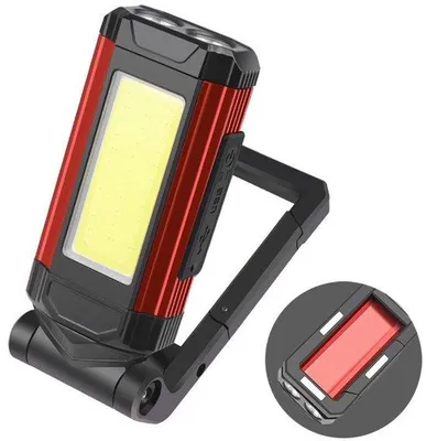 Image de Lampe de travail LED multifonctionnelle, rechargeable par USB, magnétique, rabattable, lampe panoramique et de travail pour voiture, rouge