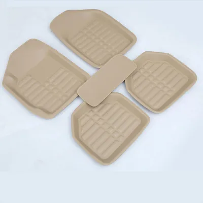 Produktbild von Universal-Auto-Fußmatte mit Einkerbung, vollständig umlaufendes, wasserdichtes, verschleißfestes Lederpolster, Beige