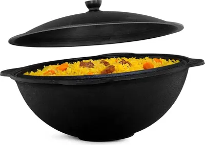 Produktbild von Kazan aus Gusseisen 8L mit Aluminium Deckel Schwenktopf NAMANGAN (flacher Boden) Uzbek Camping Kasan Uzbekisch Cast Iron KESSEL Usbek Asia Topf