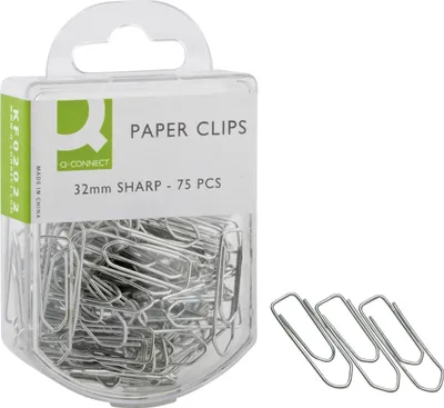 Obrázok produktu pre Q-Connect® KF02022 Büroklammern, 32 mm glatt, verzinkt spitz, 75 Stück