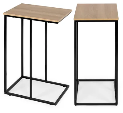 Produktbild von Beistelltisch C Form für Sofa und Bett Laptoptisch mit Metallgestell modern - Eiche