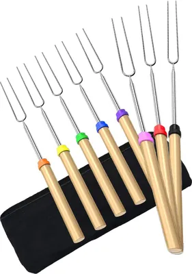 Produktbild von Grillspieße Teleskop Marshmallow,Stöcke Roasting Sticks Schaschlikspieße, Lagerfeuerspieße Edelstahl Ausziehbar, Grillstab, (8er Pack, Edelstahl)
