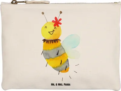 Produktbild von Mr. & Mrs. Panda Kulturbeutel Biene Blume Größe M - Weiß - Geschenk, Etui, Mäppchen, Täschchen, Federtasche, kosmetiktäschchen, Kosmetiktasche