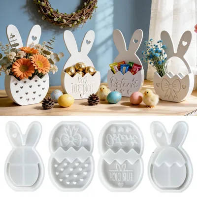 Produktbild von 4-teilige Silikonformen für Gips-Osterhasen, DIY-Osterdekorationen und Ostergeschenke