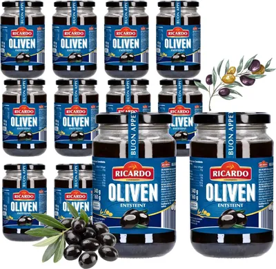 Produktbild von RICARDO Feinkost schwarze Oliven 12 x 340g ohne Stein - entsteint