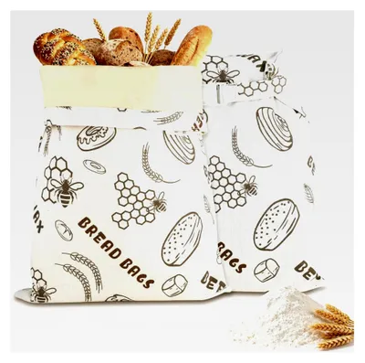 Produktbild von Wiederverwendbarer Bienenwachs Brotbeutel 44 cm × 33 cm – mit natürlicher Bienenwachs-Beschichtung, Baumwoll-Aufbewahrungsbeutel für die Frischhaltung von selbstgebackenem Brot und n (2er-Pack)