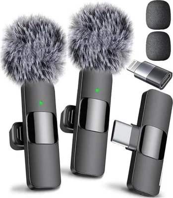 Produktbild von Lavalier-Mikrofon-Set für Videoaufnahmen, 2er-Pack, USB-C, kristallklare Aufnahme, für Inhalte-Produzenten
