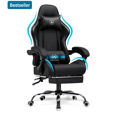Image de GTPLAYER Chaise de gamer Chaise gamer - Chaise gamer ergonomique Soutien lombaire Réglable en hauteur Rembourré Chaise gamer 150 Kg, noir